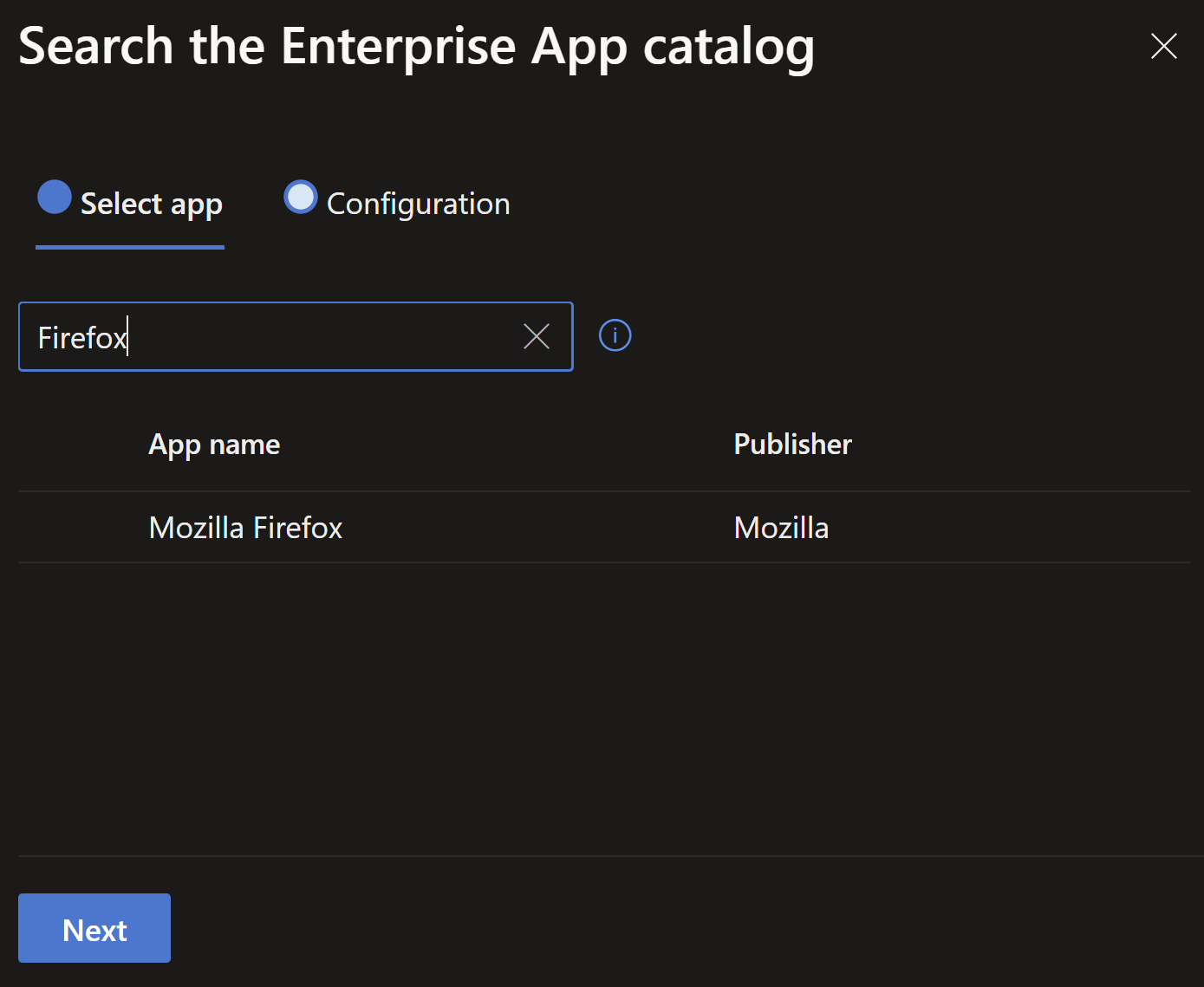 Search the Enterprise App Catalog - Select App