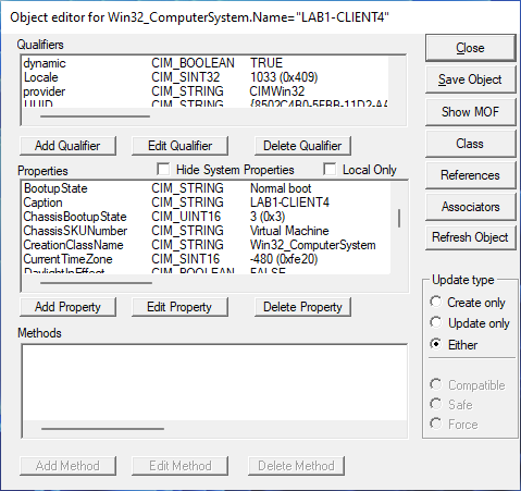You'll see Win32_ComputerSystem class schema information as well as the instance data in this view.