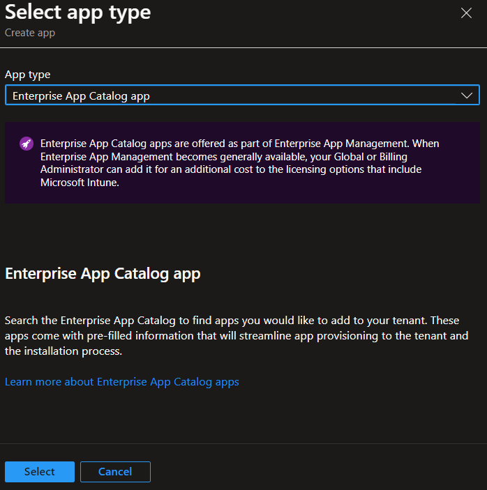 Select Enterprise App Catalog App