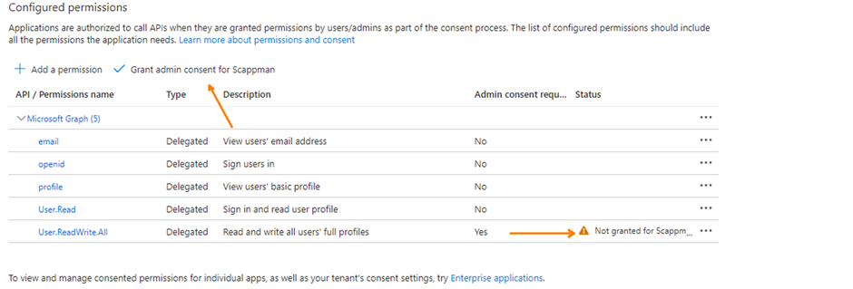 Grant admin consent for Scappman