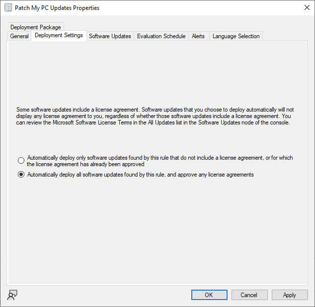 A screenshot of accepting a EULA when automatically deploying updates via an Automatic Deployment Rule (ADR)