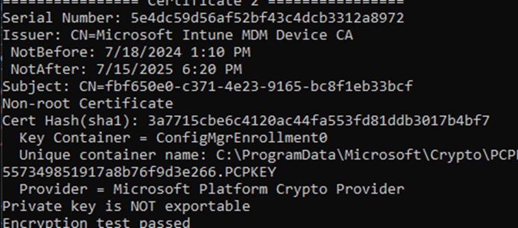 Intune device Certificate private key stored in the TPM