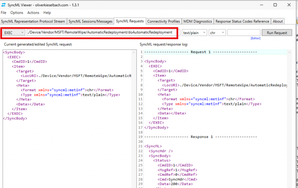 manually triggering the Autopilot reset local on the device by using the syncml tool