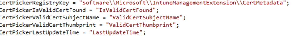 Inside the certmeta data some new registry keys will be created to define if a valid certificate is found (isvalidcertfound) and if the the certificate has a valid thumprint and subjectname