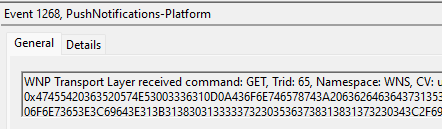 the pushnotifications event log showing the received command