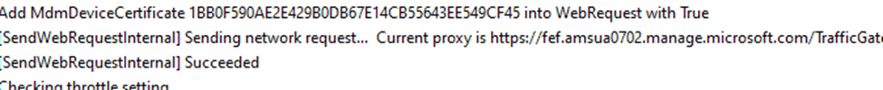 The mdm certificate will be added to the webrequest to secure the communication with the service (manage.microsoft.com)