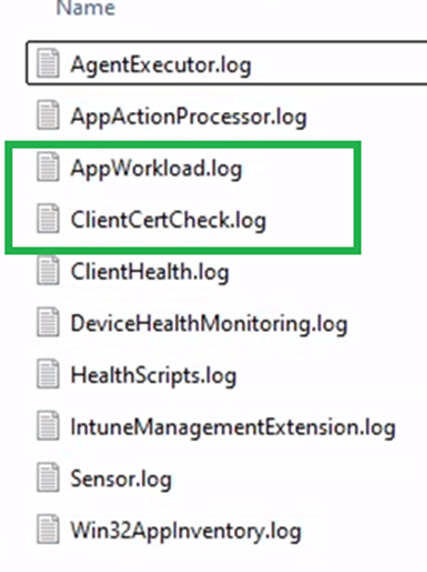 two new logs files appeared in the intune management extension log folder: appworkload.log and the clientcertcheck.log