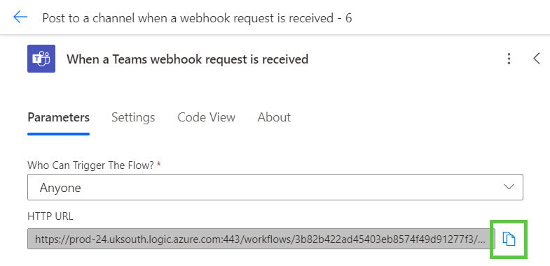 Copy flow webhook url