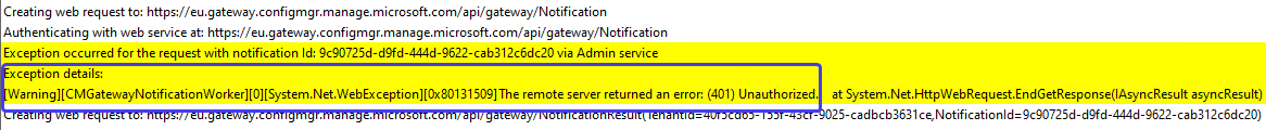 401 Unauthorized CMGatewayNotificationWorker.log