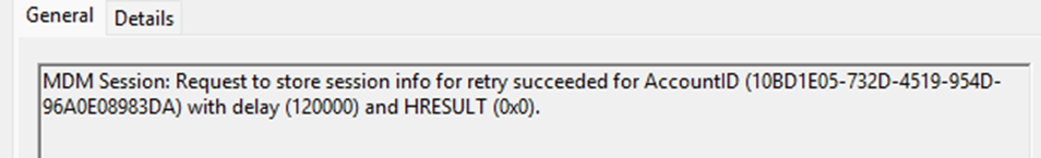 the new sync event log showing that a request to store info for retry succeeded 