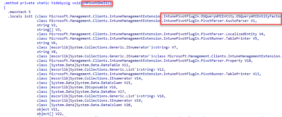 device query its code mentiong the cmpivotshell