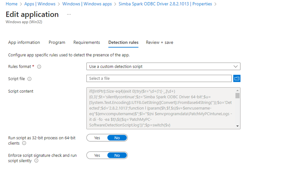 intune custom detection script example: