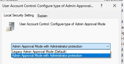 Configuring the admin approval mode with administrator protection by configuring a gpo setting