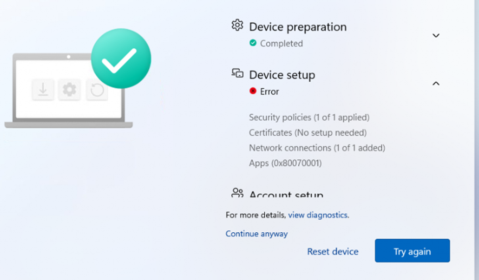 Windows Autopilot shows the error 0x80070001 during installing the Apps (device setup)