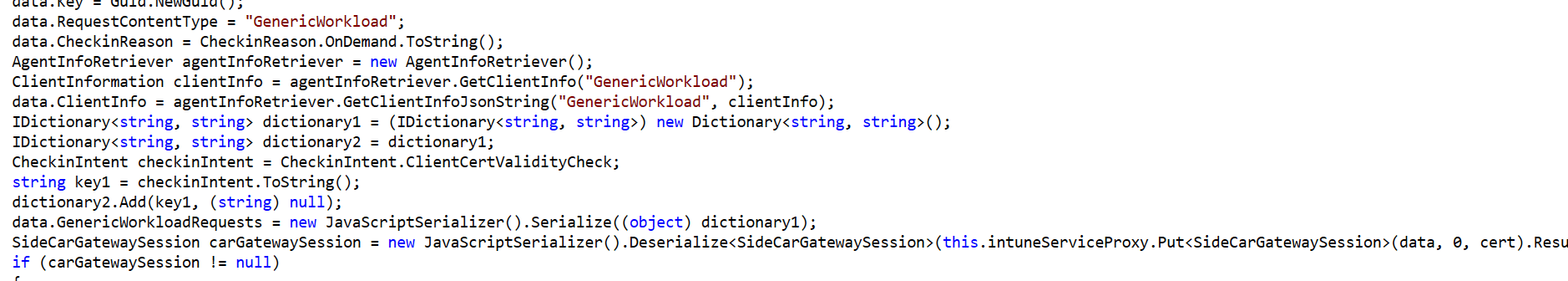 the Client Cert Checker task initiates a SideCarGatewaySession with the Intune service to validate the certificates