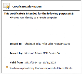 the Intune MDM device CA Certificate that secure the communication between our device and the Intune Service