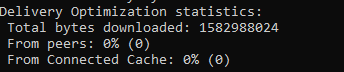 The Get-AutopilotDiagnostics tool displays stats on network usage during the deployment, including how much data is downloaded from peers and Connected Cache.