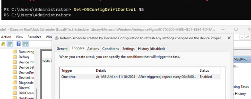 When using the Set-OSConfigDriftControl -IntervalMinutes 45, you will change the refresh schedule cadence