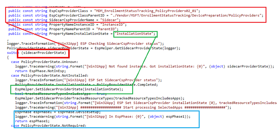 The Intune Management Extension (IME) will start checking the status of the ESP sidecar by looking at the installationstate