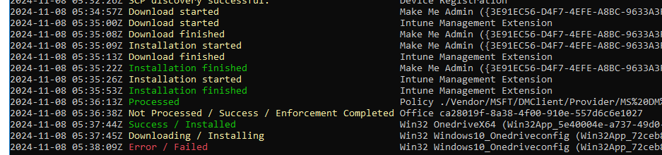 The AutopilotDiagnostics tool, will log every major event during the Autopilot deployment with timestamps, color-coding them for quick reference