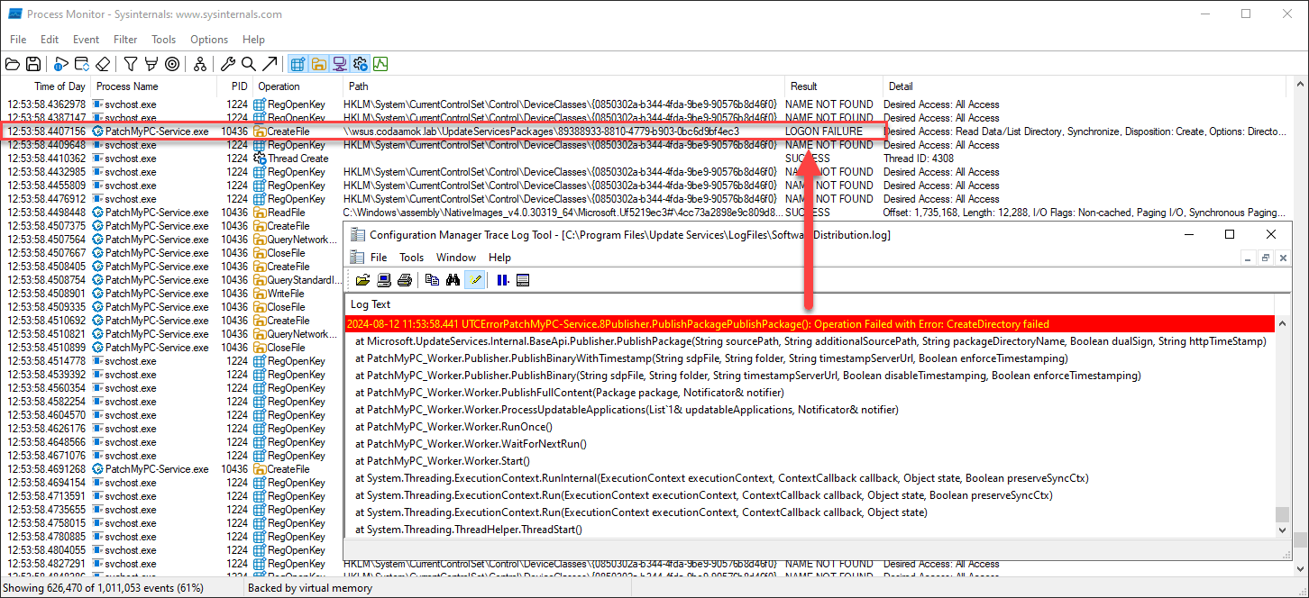 A screenshot of Process Monitor showing the error