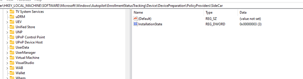 It will do so by checking the policyproviderssidcar key. Inside that registry key there should be a key named installationstate