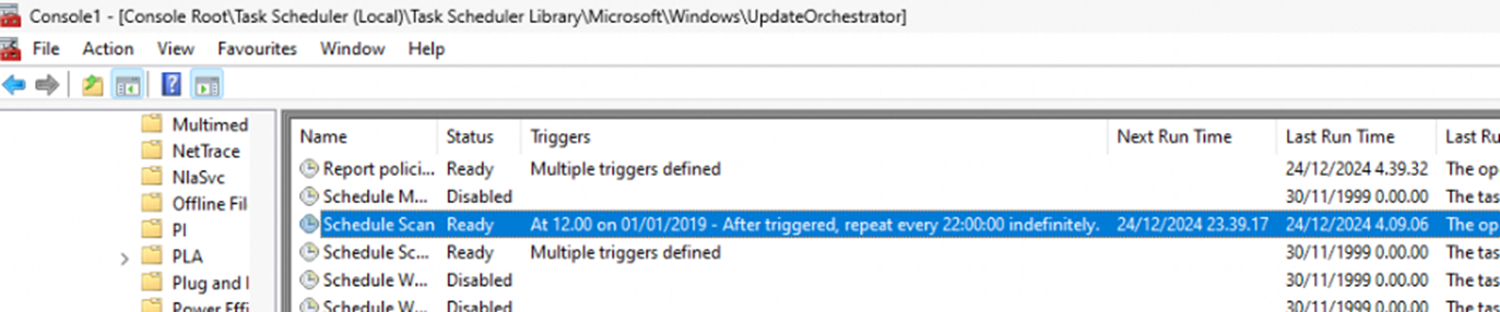 the schedule scan scheduled task that starts the usoclient with the start scan parameter