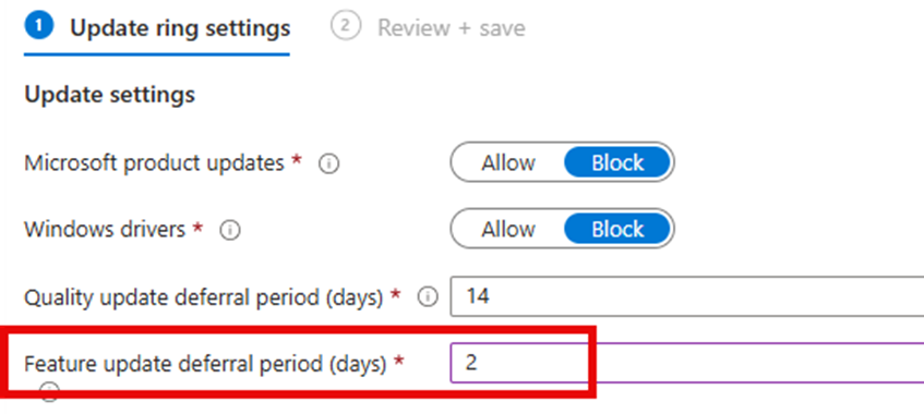 ensure the feature update deferrral period is set to 0