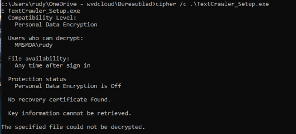 running cipher /c to determine if the file can be decrypted