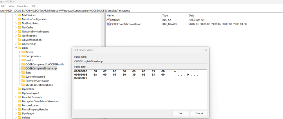 the OOBE Complete Time stamp / OOBECompleteTimestamp