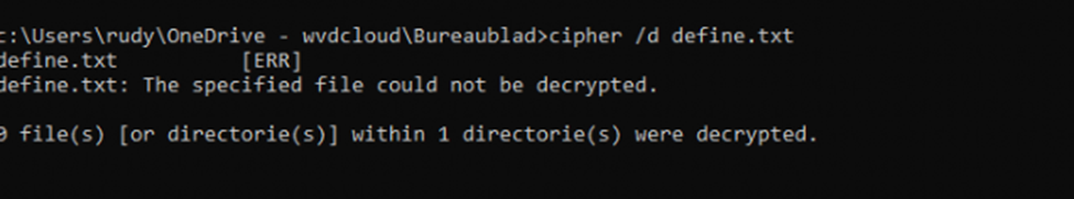 running cipher /d to decrypt the file as Local Administrator Access with Protected User Logged In