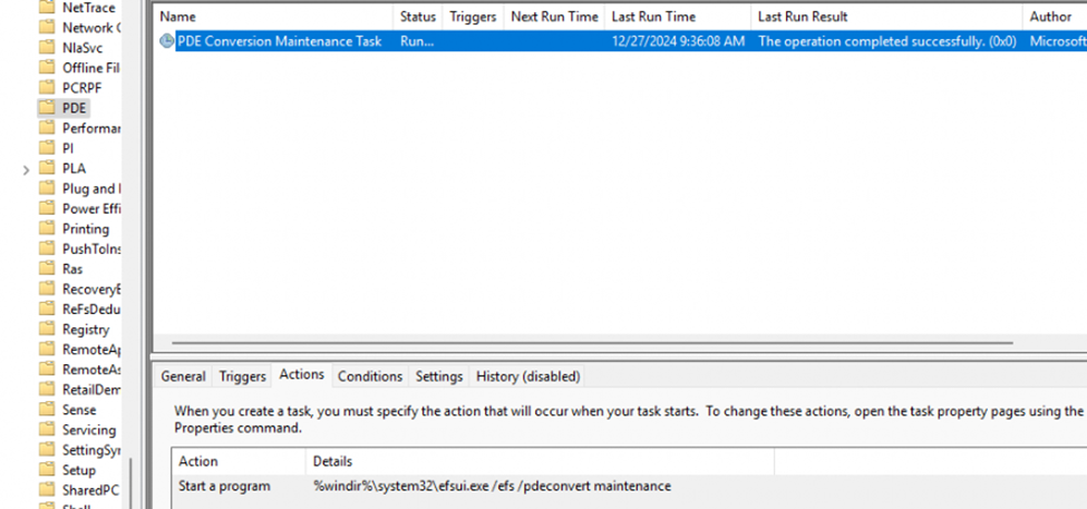 the pde conversion maintenance task is created after enabling personal data encryption