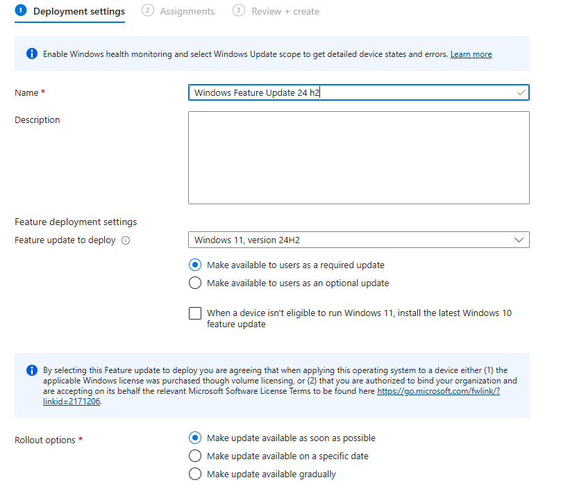 configuring the windows feature updates to upgrade devices to windows 24h2