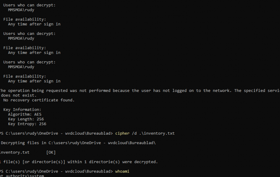 decrypting the personal data encrypted file with cipher with  with Protected User Logged In