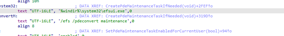 the task kicks off the efsui.exe with the /efs /pdeconvert parameter