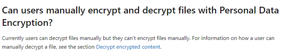 can user manually encrypt and decrypt files with personal data encryption