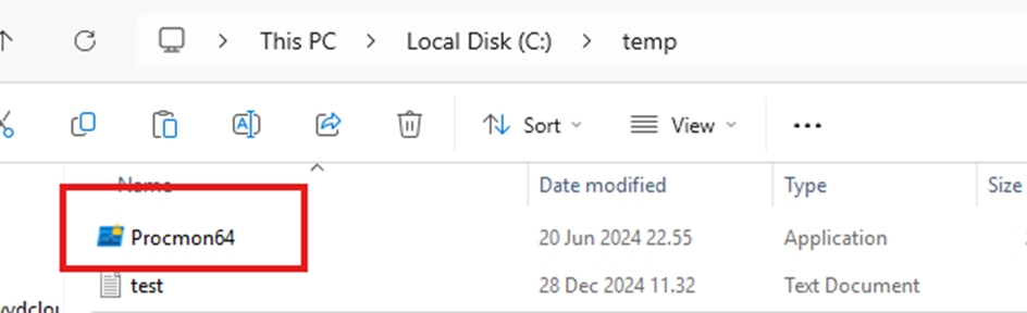 procmon has the padlock icon on it after moving it to a different folder