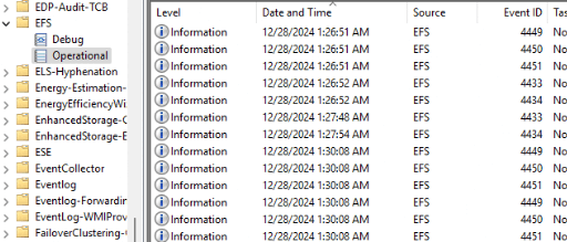 EFS event log
