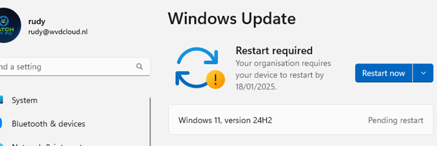 windows 24h2 is installed and required a reboot