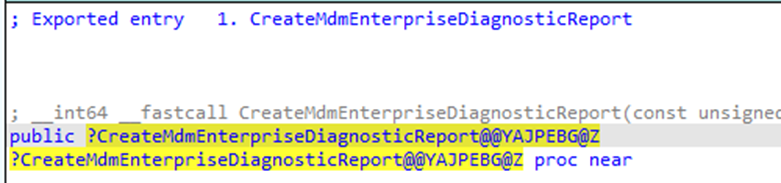 inside the mdmdiagnostics.dll we wil spot the diagnosticreport function