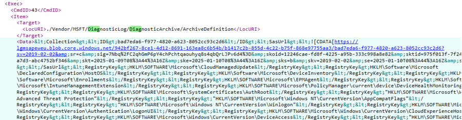 the diagnosticslog csp sent to the device