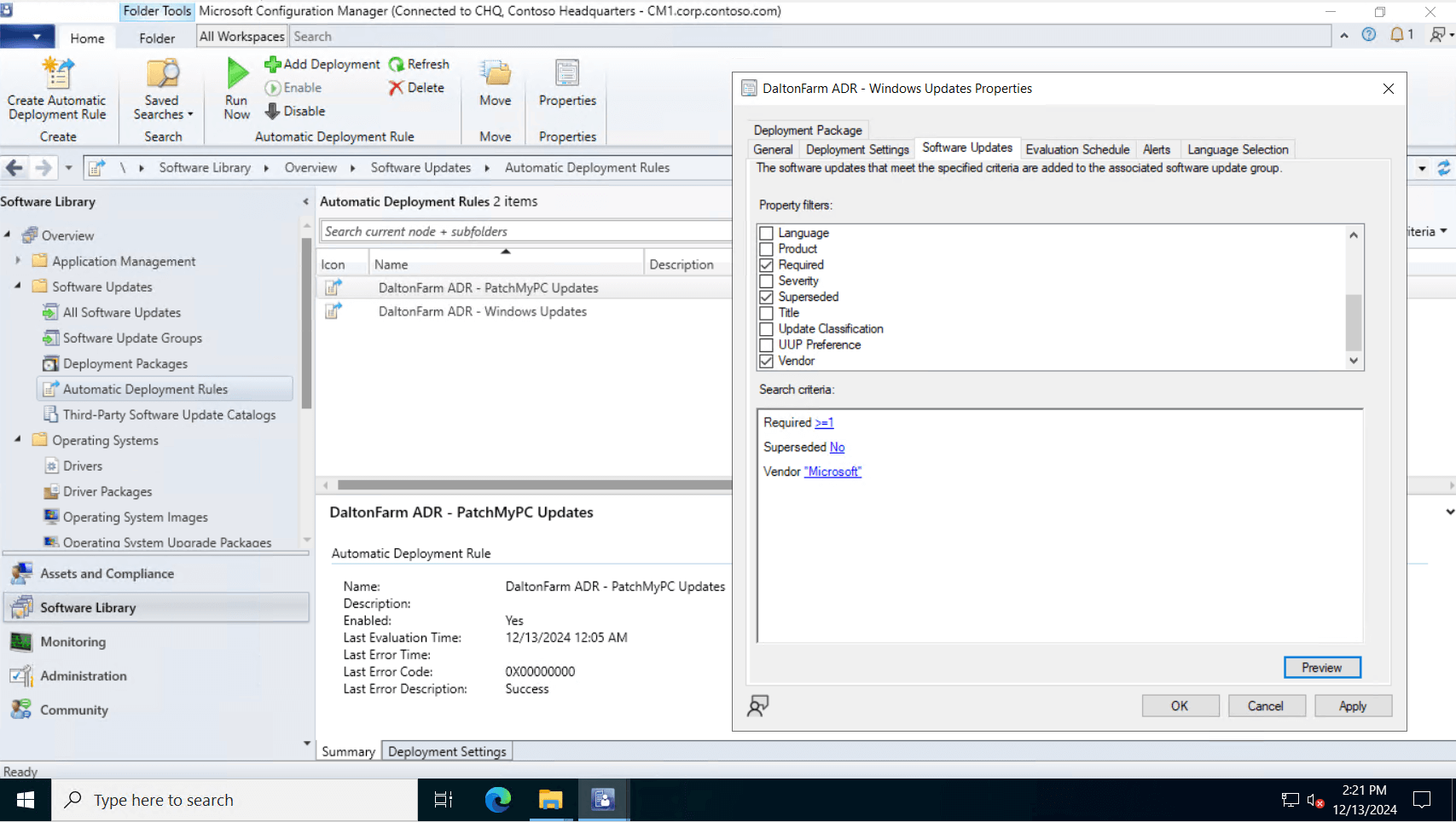 Automatic Deployment Rule > Properties > Software Updates