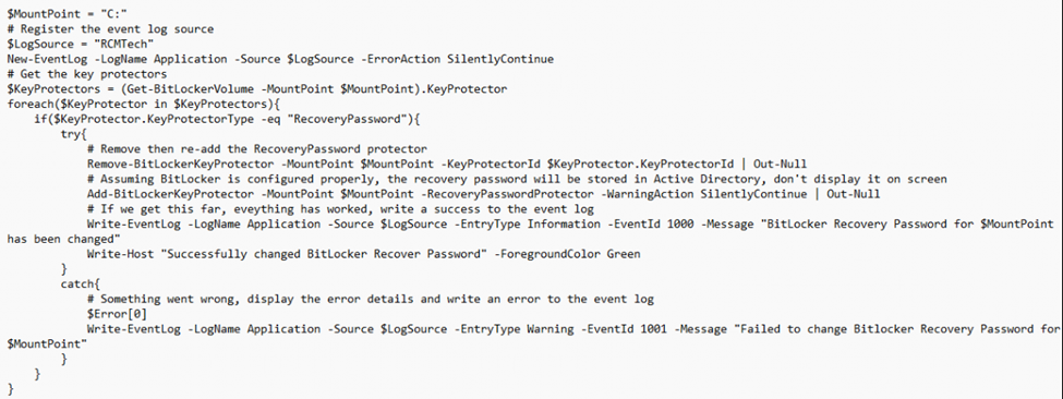 powershell script to create a new bitlocker recovery password