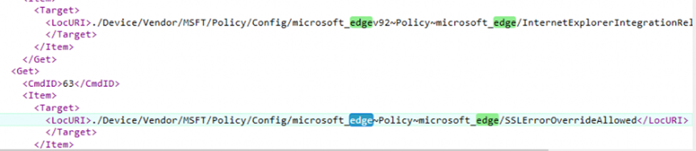 a csp sent to the device to configure the edge ssloverrideallowed policy