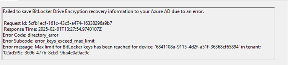 failed to save bitlocker drive encryption information to your azure ad due to an error