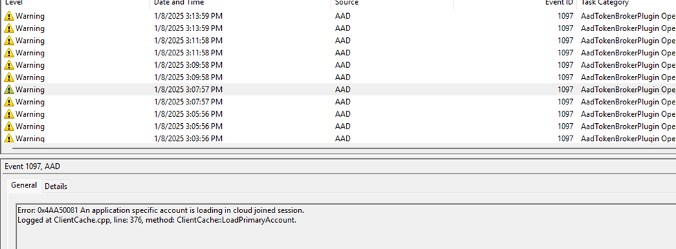 ClientCache::LoadPrimaryAccount failing event id 1097