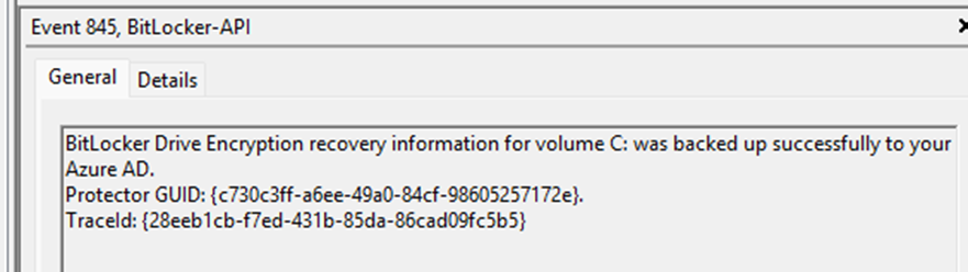 bitlocker drive encryption recovery information for volume was backed up to entra