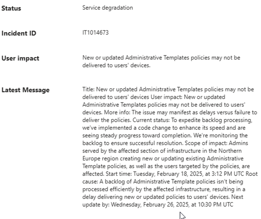 it1014673: New or updated Administrative Templates policies may not be delivered to users' devices. Which causes the error 65000 in the intune portal
