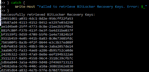 the response returning all the bitlocker kid ids