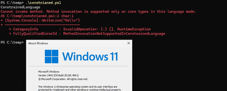 constrained language working in 24h2 26100.4061